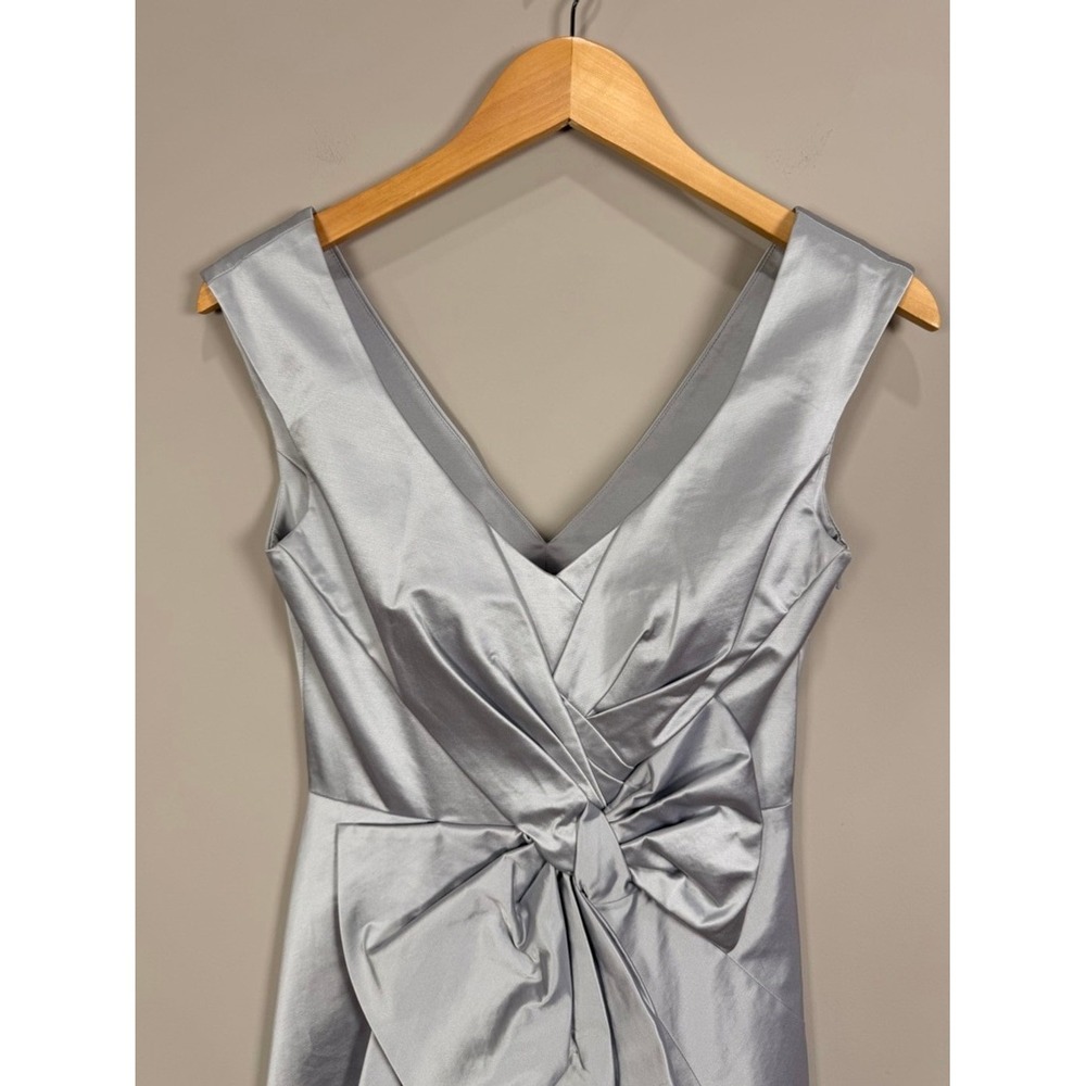 Karen Millen Silver Satin V Neck Bow Front Fit Flare Dress 4 NWOT - Picture 3 of 10